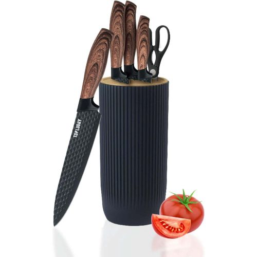 Kitchen Knife Set, 6-Piece Black Cooking Knife Set with Star Grain Blade, Sharp Stainless Steel Chef Knife Set Contains Round Knife Storage, Knives, S Kitchen Knife Set, 6-Piece Black Cooking Knife Set with Star Grain Blade, Sharp Stainless Steel Chef Knife Set Contains Round Knife Storage, Knives, S