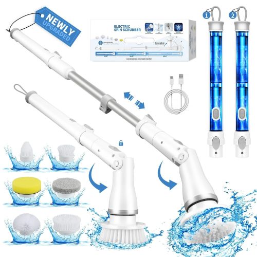 Electric Spin Scrubber, Bathroom Cleaning Brush, 2 Speeds With 5 Replacement Heads, Shower Scrubber Brush With Long Handle For Kitchen, Bathtub, Floor