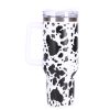 40oz 5D cowprint Insulated Tumbler With Handle And Straw Lid Portable Large Capacity water bottle, Heat preservation,304 Stainless Steel Cup For Outdo