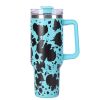 40oz 5D cowprint Insulated Tumbler With Handle And Straw Lid Portable Large Capacity water bottle, Heat preservation,304 Stainless Steel Cup For Outdo