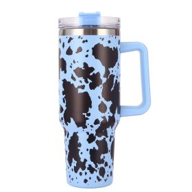 40oz 5D cowprint Insulated Tumbler With Handle And Straw Lid Portable Large Capacity water bottle, Heat preservation,304 Stainless Steel Cup For Outdo (Color: Sky Blue cow print)