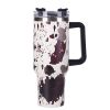 40oz 5D cowprint Insulated Tumbler With Handle And Straw Lid Portable Large Capacity water bottle, Heat preservation,304 Stainless Steel Cup For Outdo
