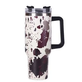 40oz 5D cowprint Insulated Tumbler With Handle And Straw Lid Portable Large Capacity water bottle, Heat preservation,304 Stainless Steel Cup For Outdo (Color: Gray cow print)