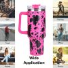 40oz 5D cowprint Insulated Tumbler With Handle And Straw Lid Portable Large Capacity water bottle, Heat preservation,304 Stainless Steel Cup For Outdo