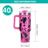 40oz 5D cowprint Insulated Tumbler With Handle And Straw Lid Portable Large Capacity water bottle, Heat preservation,304 Stainless Steel Cup For Outdo