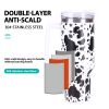 40oz 5D cowprint Insulated Tumbler With Handle And Straw Lid Portable Large Capacity water bottle, Heat preservation,304 Stainless Steel Cup For Outdo