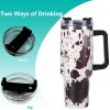 40oz 5D cowprint Insulated Tumbler With Handle And Straw Lid Portable Large Capacity water bottle, Heat preservation,304 Stainless Steel Cup For Outdo