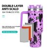 40oz 5D cowprint Insulated Tumbler With Handle And Straw Lid Portable Large Capacity water bottle, Heat preservation,304 Stainless Steel Cup For Outdo