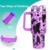 40oz 5D cowprint Insulated Tumbler With Handle And Straw Lid Portable Large Capacity water bottle, Heat preservation,304 Stainless Steel Cup For Outdo