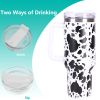 40oz 5D cowprint Insulated Tumbler With Handle And Straw Lid Portable Large Capacity water bottle, Heat preservation,304 Stainless Steel Cup For Outdo