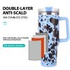 40oz 5D cowprint Insulated Tumbler With Handle And Straw Lid Portable Large Capacity water bottle, Heat preservation,304 Stainless Steel Cup For Outdo