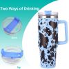 40oz 5D cowprint Insulated Tumbler With Handle And Straw Lid Portable Large Capacity water bottle, Heat preservation,304 Stainless Steel Cup For Outdo