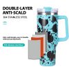 40oz 5D cowprint Insulated Tumbler With Handle And Straw Lid Portable Large Capacity water bottle, Heat preservation,304 Stainless Steel Cup For Outdo