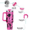 40oz 5D cowprint Insulated Tumbler With Handle And Straw Lid Portable Large Capacity water bottle, Heat preservation,304 Stainless Steel Cup For Outdo