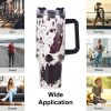 40oz 5D cowprint Insulated Tumbler With Handle And Straw Lid Portable Large Capacity water bottle, Heat preservation,304 Stainless Steel Cup For Outdo
