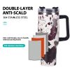 40oz 5D cowprint Insulated Tumbler With Handle And Straw Lid Portable Large Capacity water bottle, Heat preservation,304 Stainless Steel Cup For Outdo