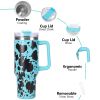 40oz 5D cowprint Insulated Tumbler With Handle And Straw Lid Portable Large Capacity water bottle, Heat preservation,304 Stainless Steel Cup For Outdo