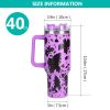40oz 5D cowprint Insulated Tumbler With Handle And Straw Lid Portable Large Capacity water bottle, Heat preservation,304 Stainless Steel Cup For Outdo